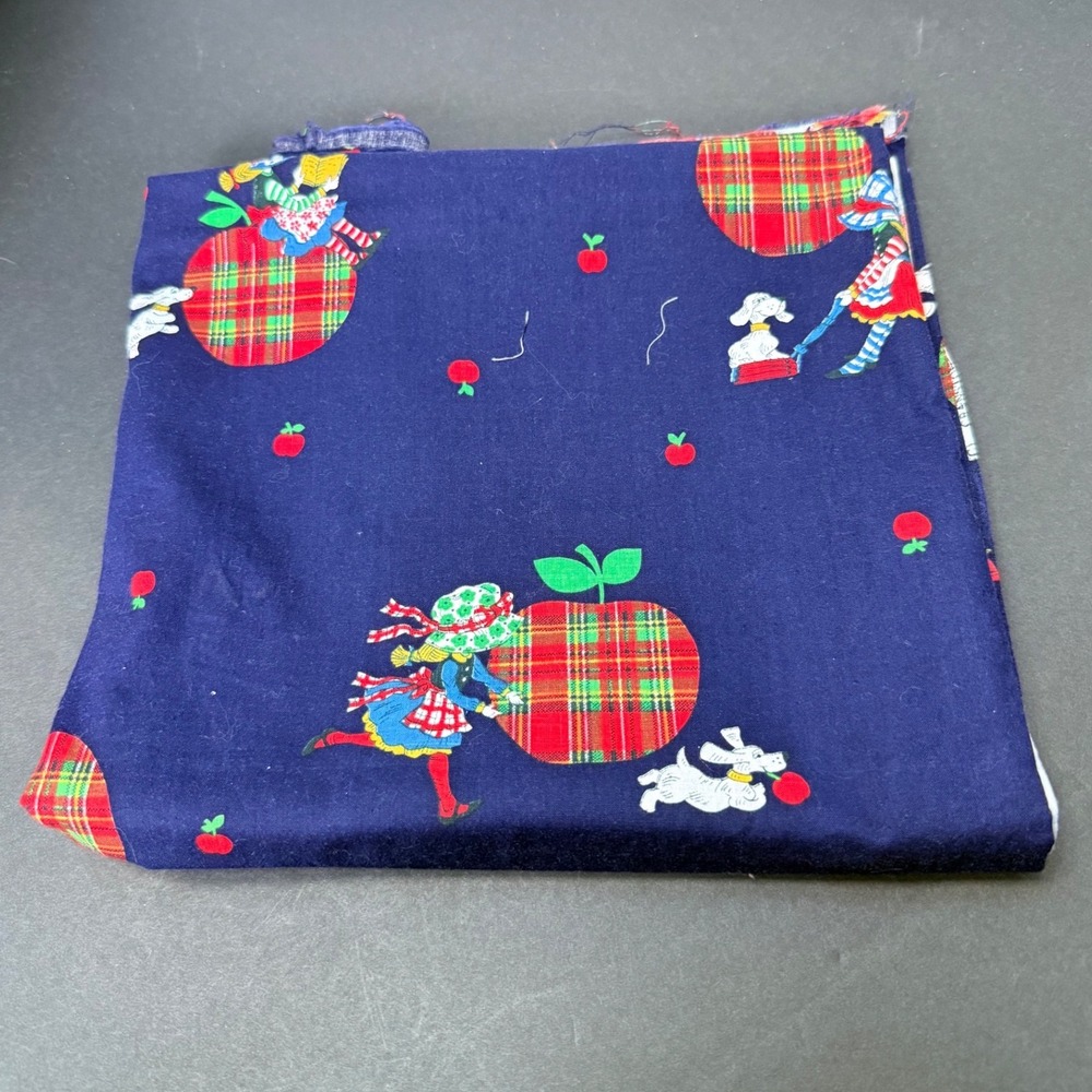 VTG Cranston Print Works Novelty Fabric Plaid Apple Sunbonnet Girl & Dog